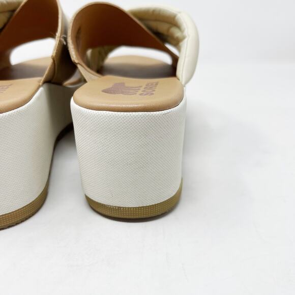 Sorel Womens 9.5 Chalk Honest Beige Cameron Flatform Puff Mule Sandal Leather - Picture 13 of 15